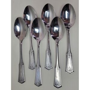 6 Vtg Rogers Stanley Roberts SRB113 Stainless Steel Table Dinner Spoons‎ 6 7/8"